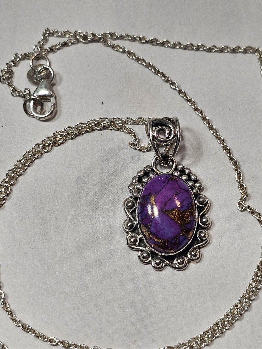 Sterling and Purple Turquoise Pendant on Sterling Chain